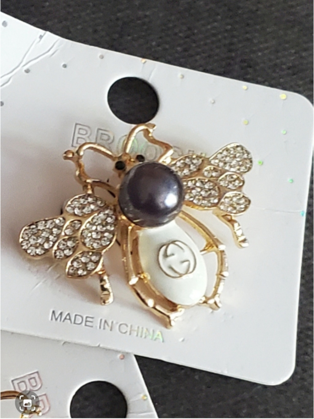 BEEutiful Bee Brooch Gold and White 1.5 inches